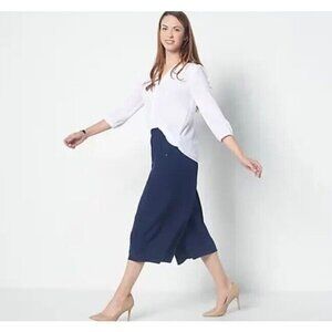 Truth+Style Petite Woven Cropped Pants Navy Petite Large